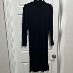Loft Outlet Black Ribbed Midi Sweater Dress